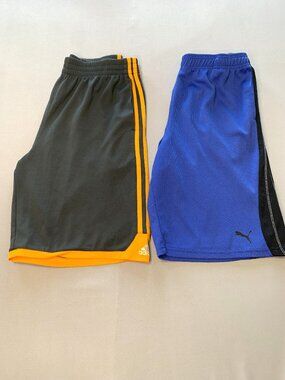 2 Boy Shorts Bundle Puma (Blue) Adidas (Gray Waist Drawstring) Size 18-20 Pocket